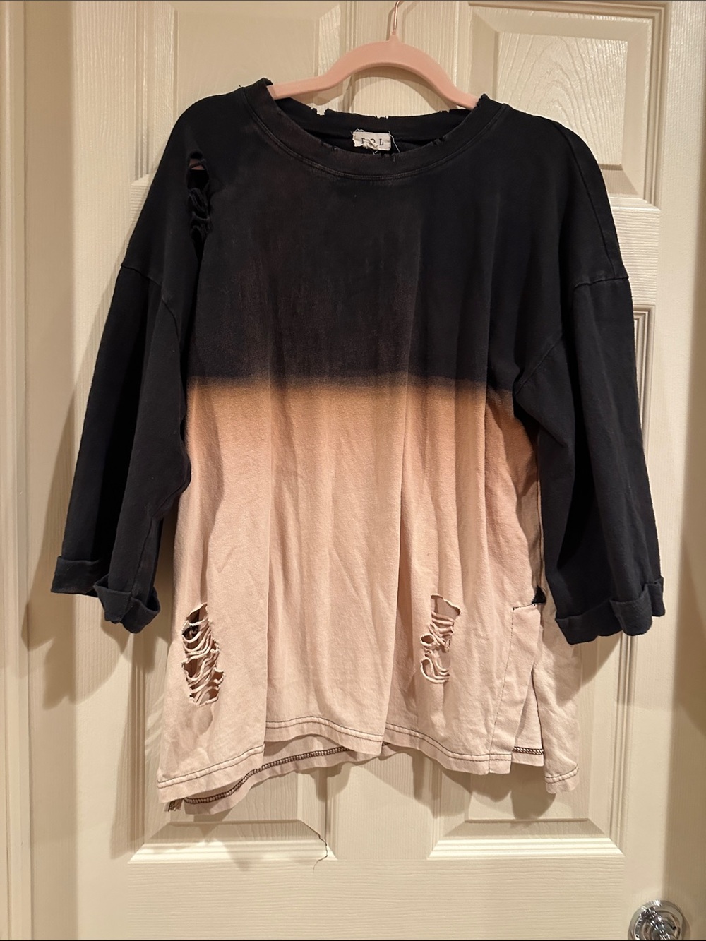 POL Ombre Black to Beige Distressed Sweater
